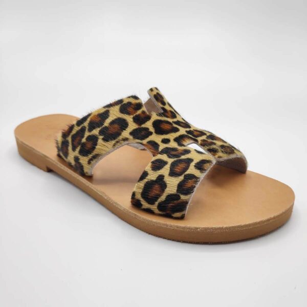 Leopard Print Fur Sandals Greek Hermes | Pagonis Greek Sandals