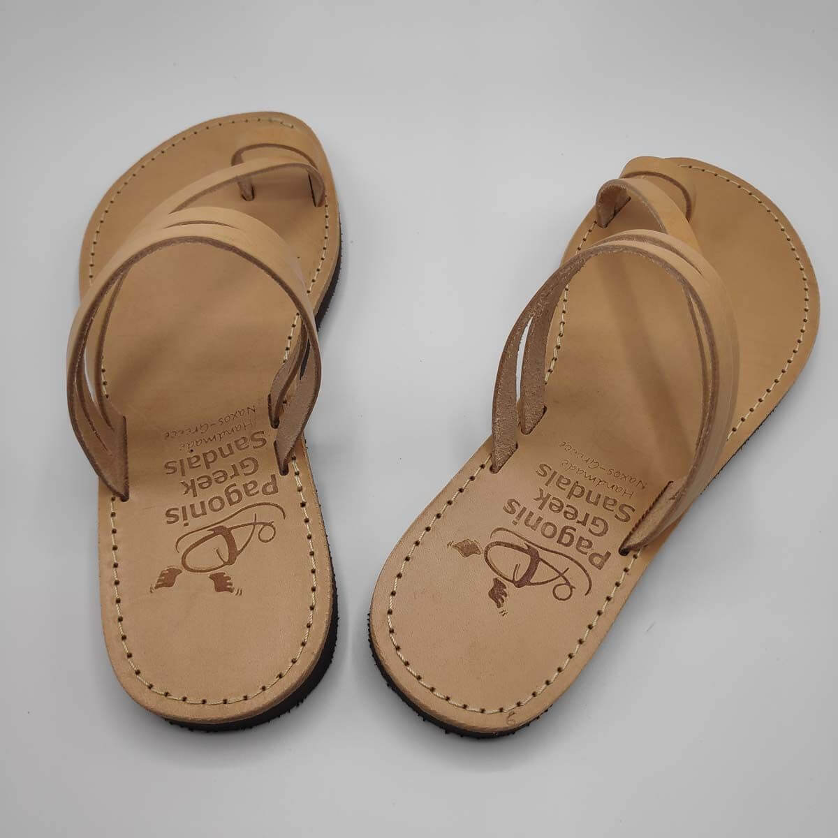 Tan Leather Sandals with toe loop | Comi | Pagonis Greek Sandals