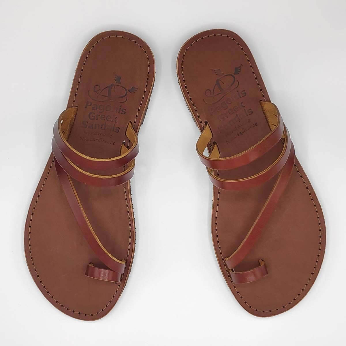 Brown Leather Sandals with toe loop | Comi | Pagonis Greek Sandals