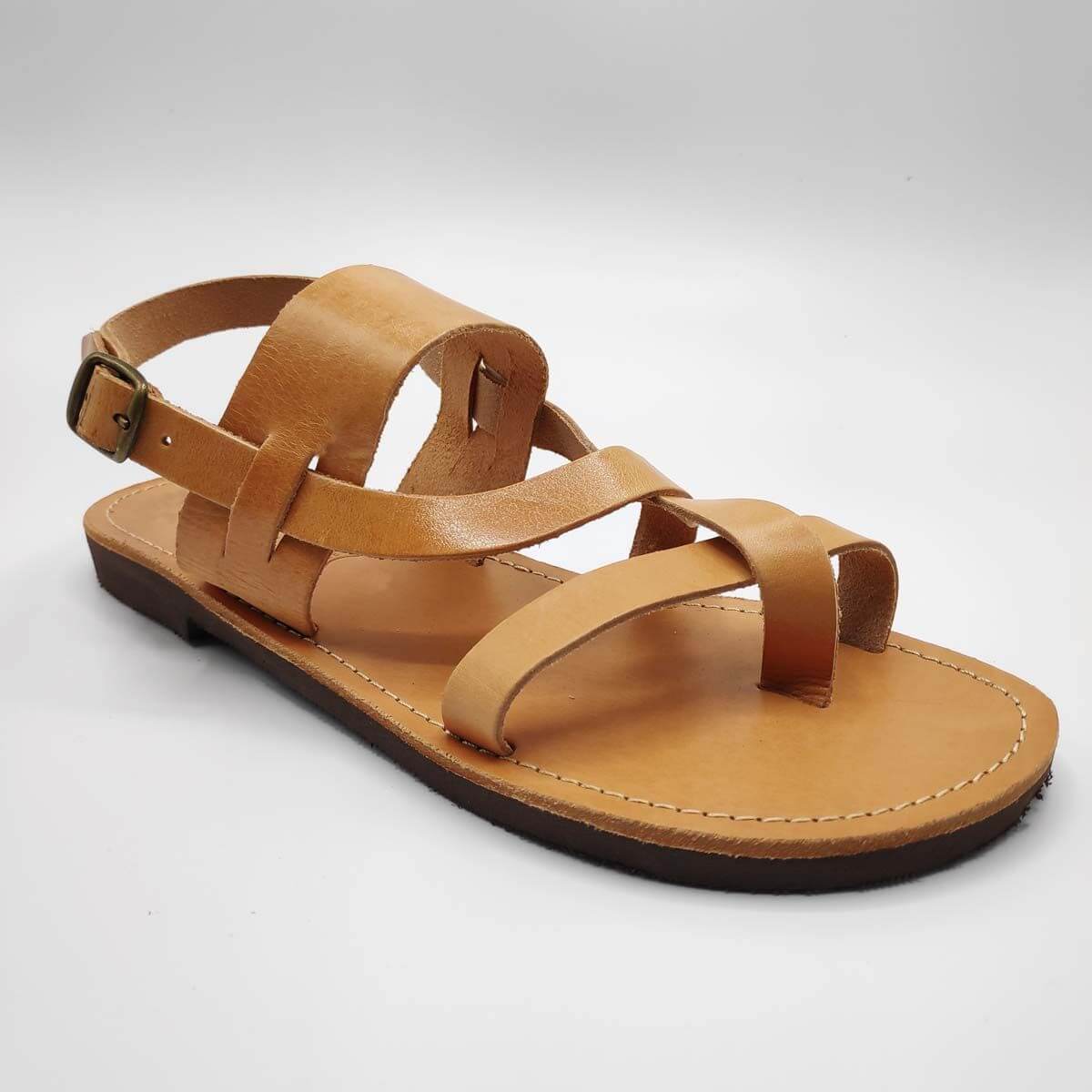 Mirtos Men's Leather Ankle Strap Flat Sandal | Pagonis Greek Sandals