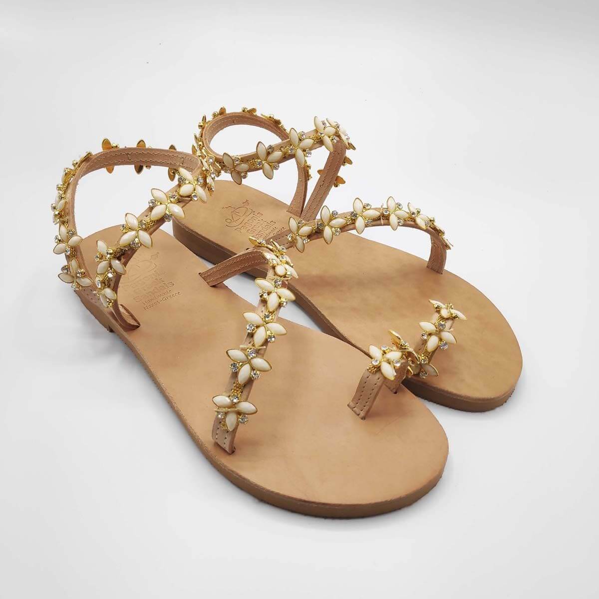 Leather Sandals for Wedding | Loop Jewelled | Pagonis Greek Sandals