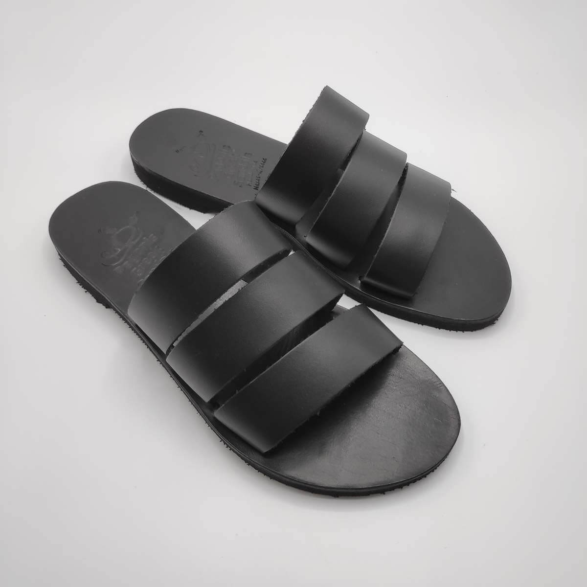 Three Strap Slide Three Strap Slide Sandal Leather Sandals | Pagonis ...