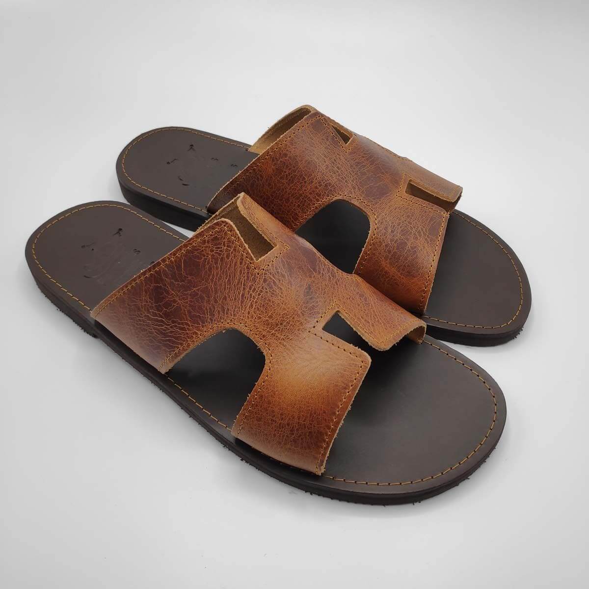 Mens Slides - Hermes Men Leather Slides Leather Sandals | Pagonis Greek ...