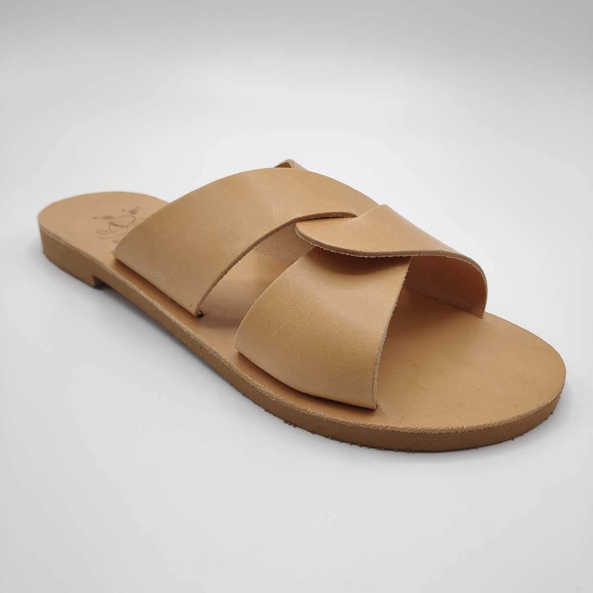 Greek leather slides,metallic slides metallic sandals Gold crisscross slides leather slides gold sandals womens slides womens sandals