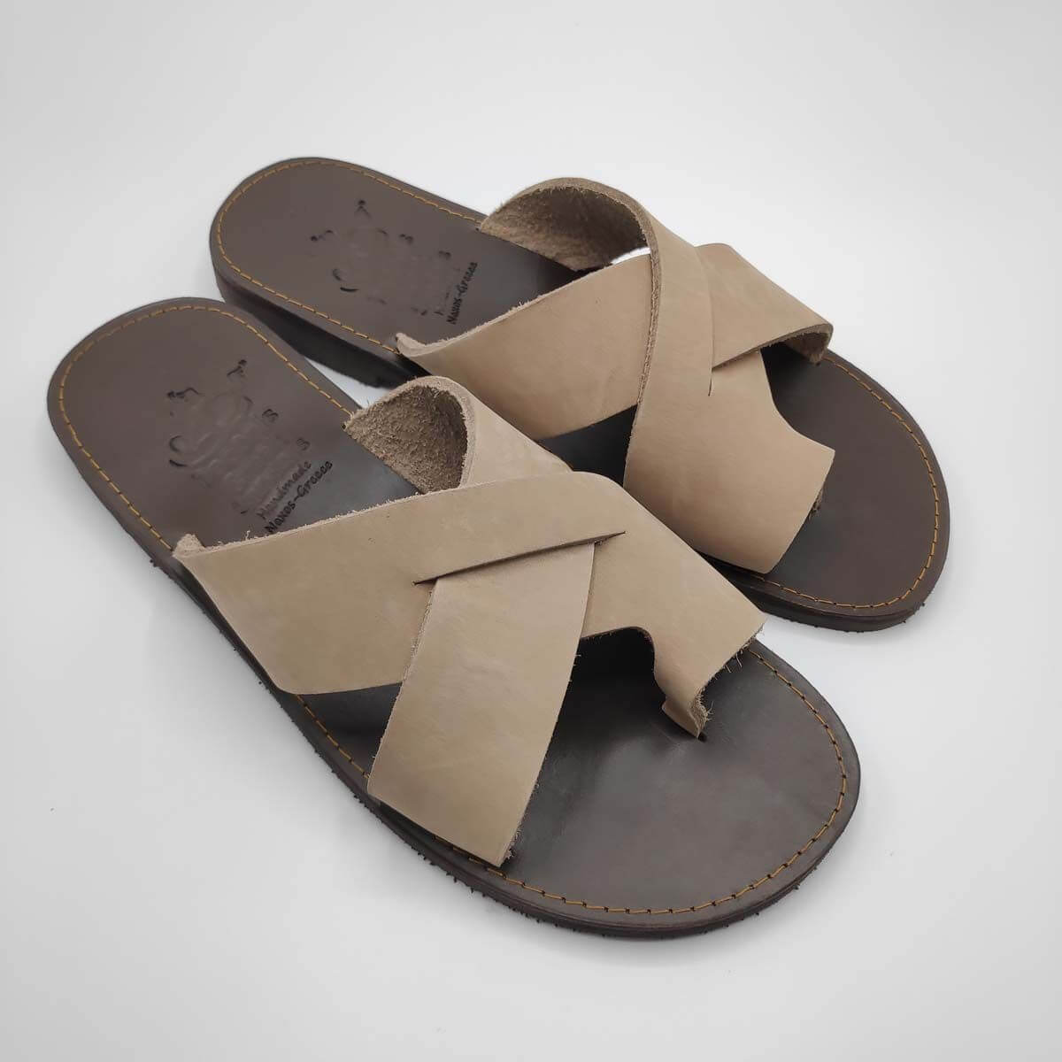 Orcos Mens Leather Slide Sandals | Pagonis Greek Sandals