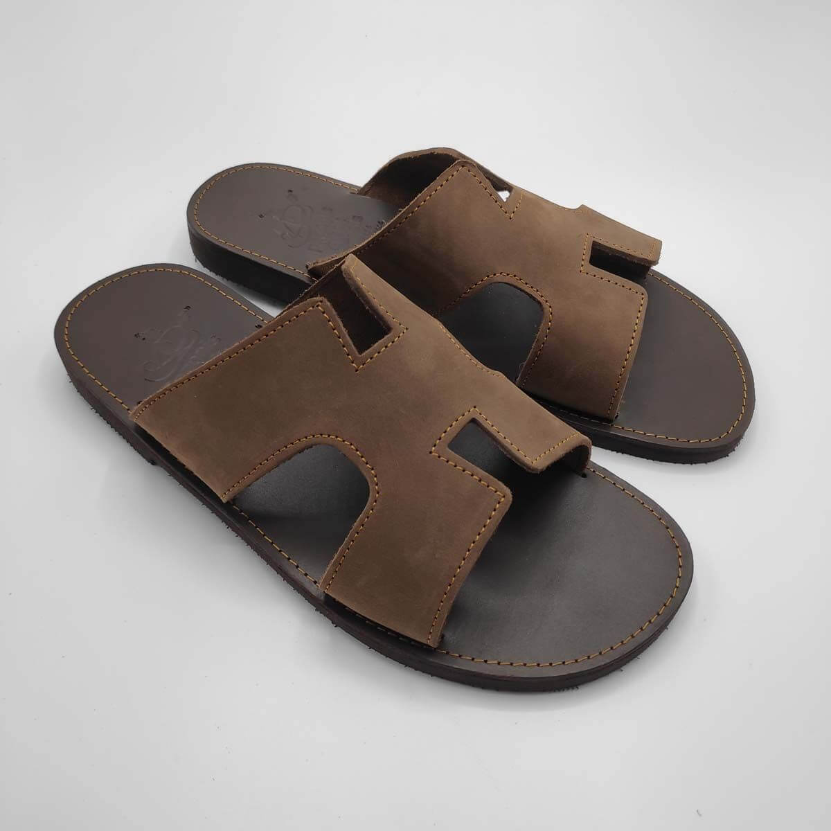 Mens Slides - Hermes Men Leather Slides Leather Sandals | Pagonis Greek ...