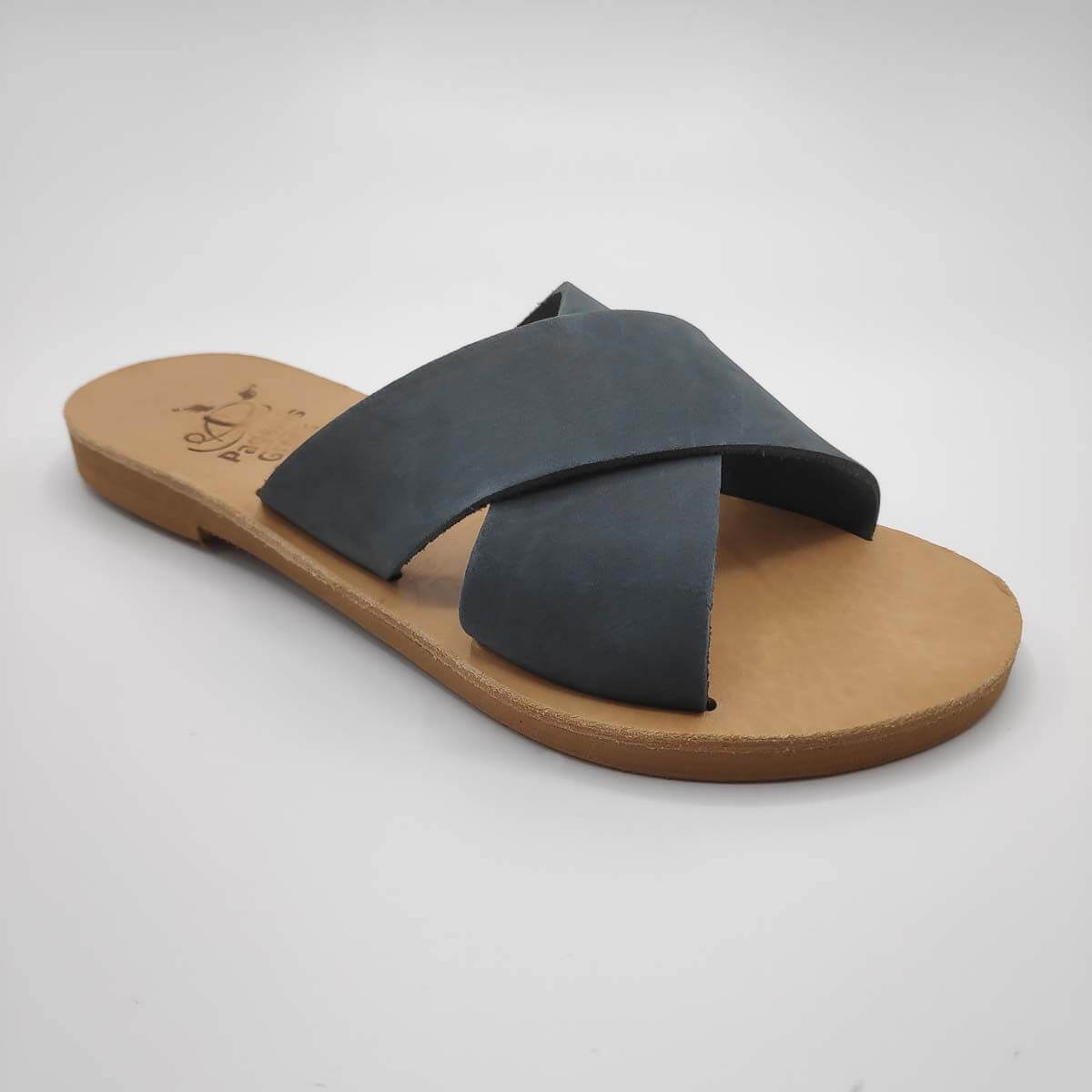 Xi Leather Cross Strap Sandals | Made in Greece | Pagonis Greek Sandals
