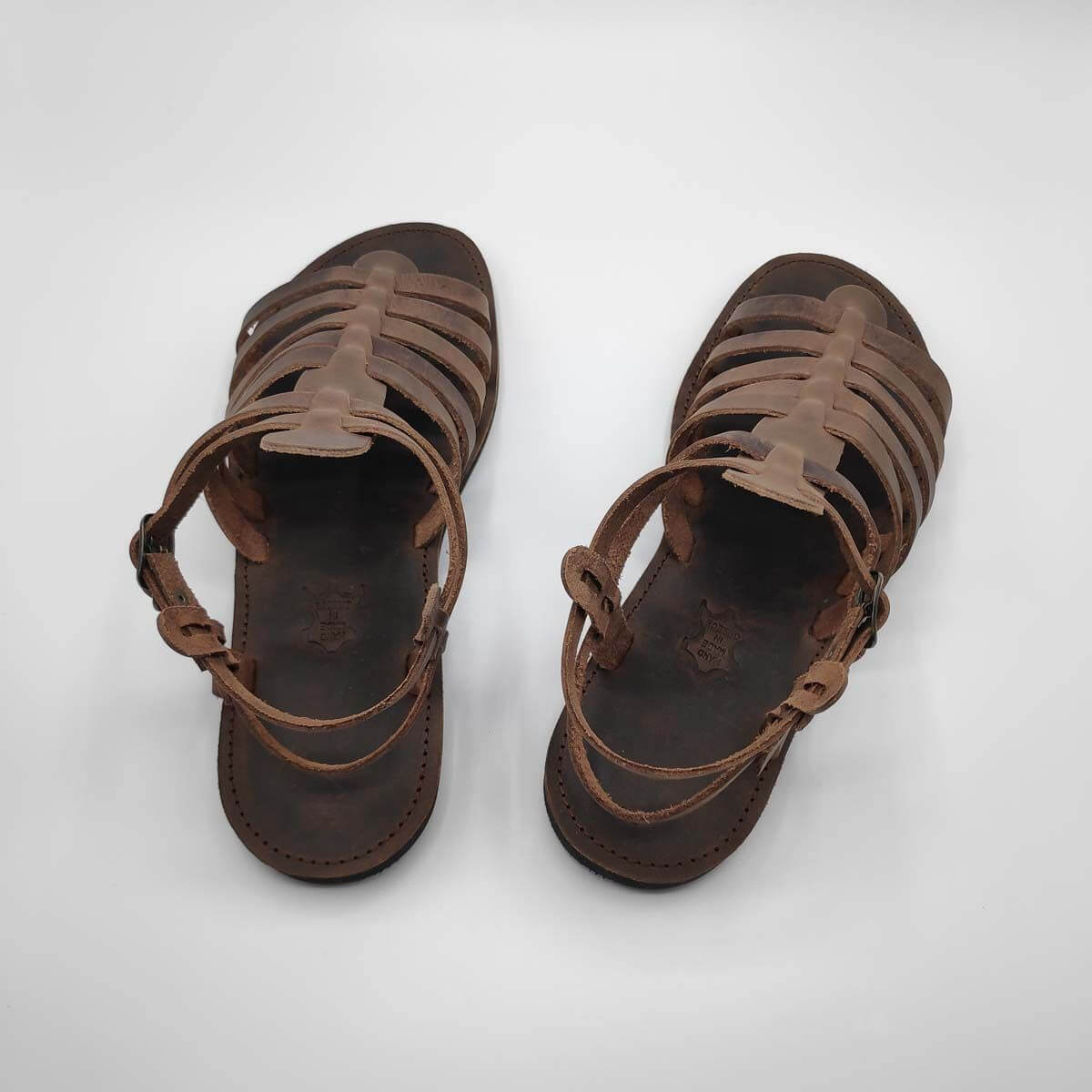 mens genuine leather gladiator sandals strap ankle high Roman Greek Sparta brown
