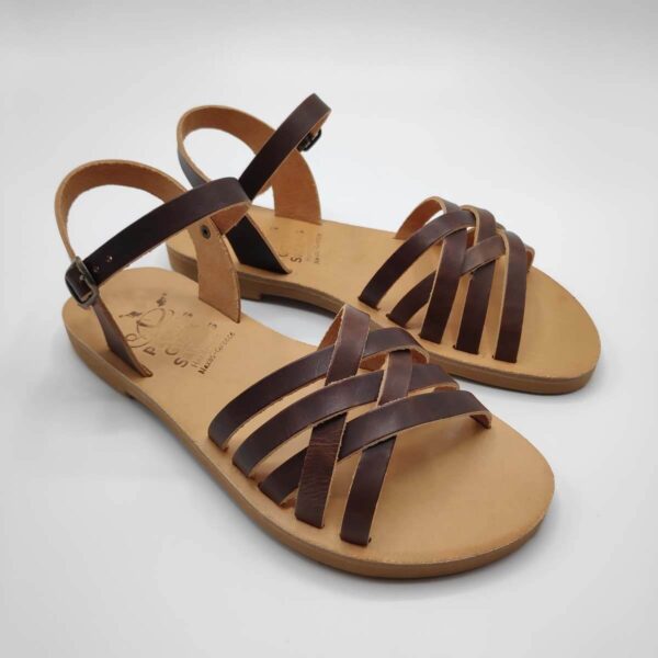 Strappy leather ankle sandal brown