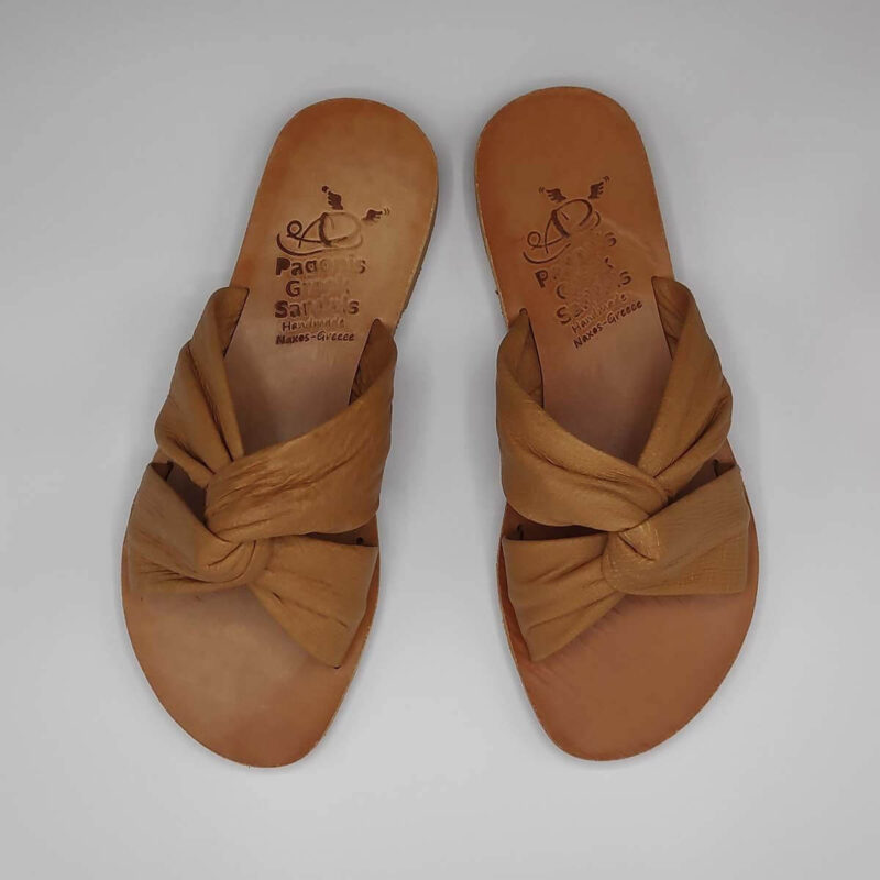 Bow slides soft leather sandals | Pagonis Greek Sandals