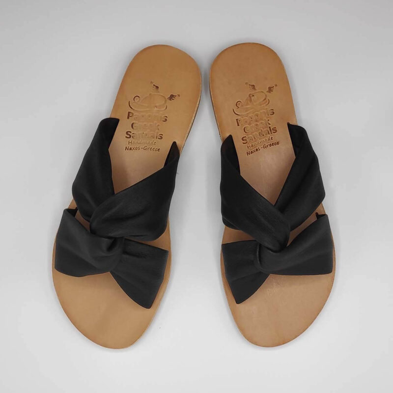 Bow slides soft leather sandals | Pagonis Greek Sandals