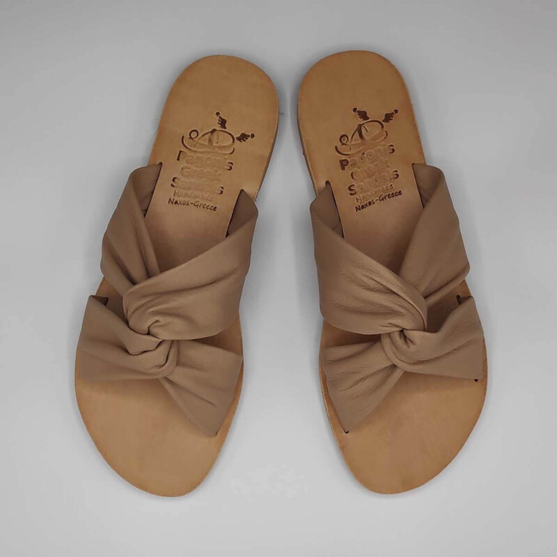 Bow slides soft leather sandals | Pagonis Greek Sandals