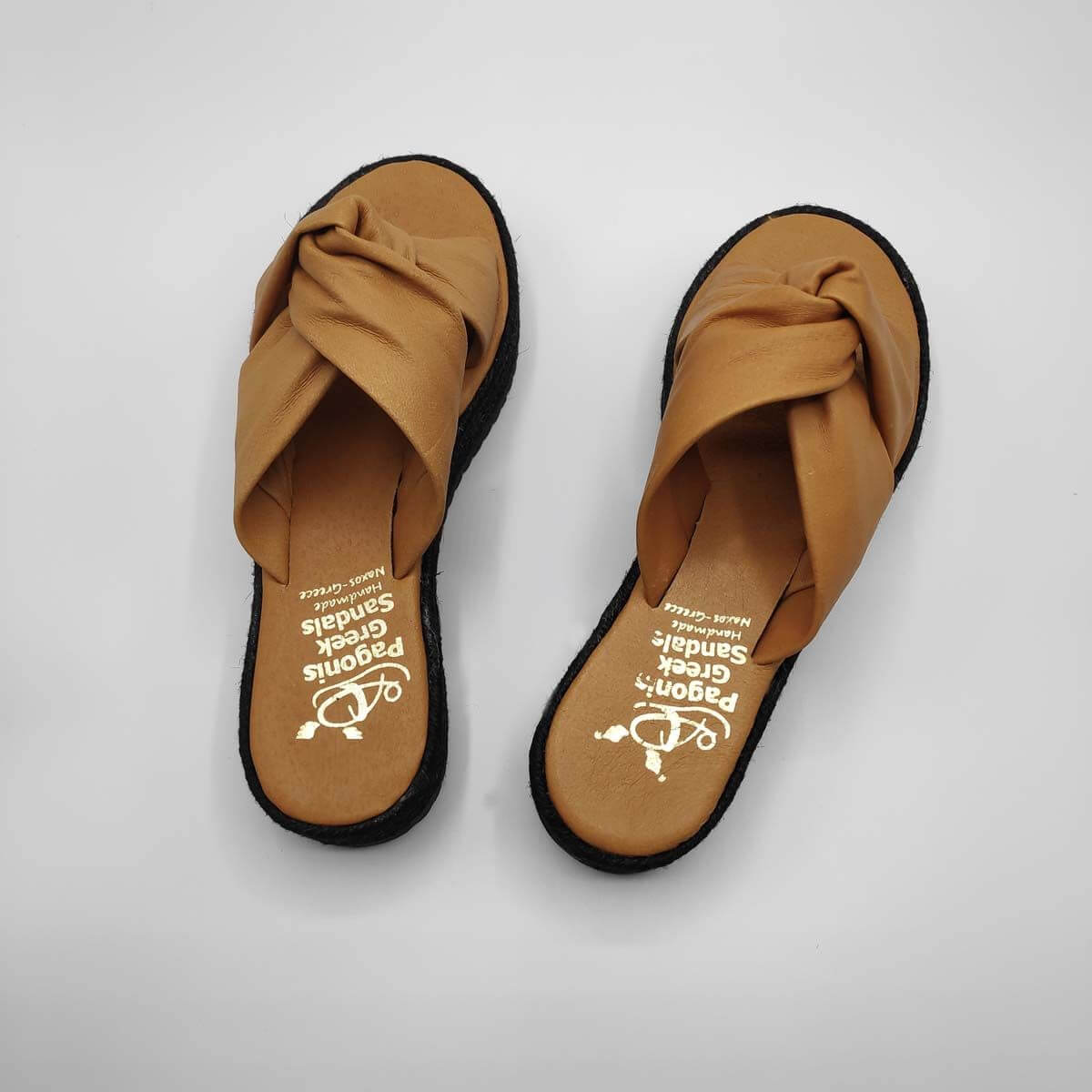 Bow slides platform soft leather sandals | Pagonis Greek Sandals