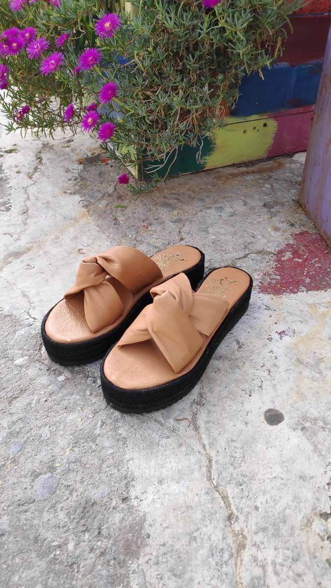 Bow slides soft leather sandals | Pagonis Greek Sandals