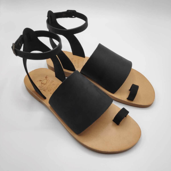Black Leather Sandals with ankle strap | Pagonis Greek Sandals