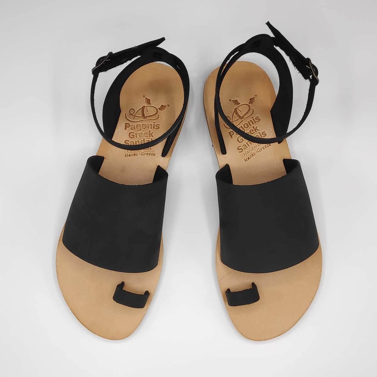 Black Leather Sandals with ankle strap