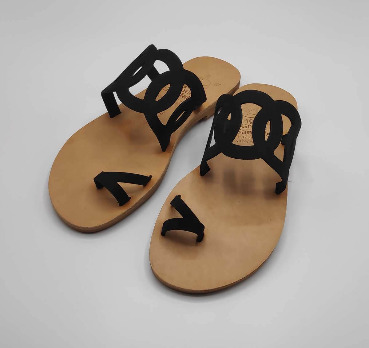 Firo geometric black leather slides | Pagonis Greek Sandals