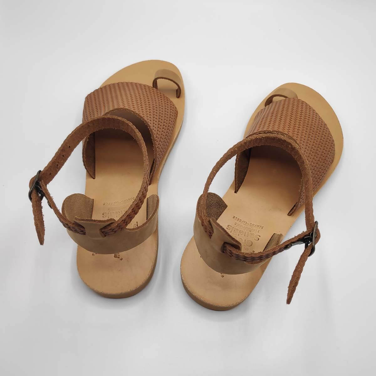 Brown Leather Sandals with ankle strap | Pagonis Greek Sandals
