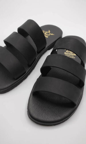 Three Straps Mens Leather Sandals Black Comfort Sandals side view