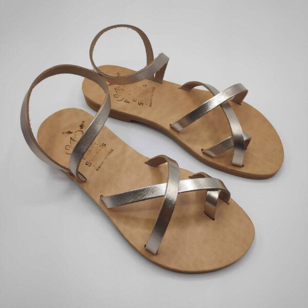 Gold Leather Strappy Sandals with Toe Straps | Antiparos | Pagonis Greek Sandals