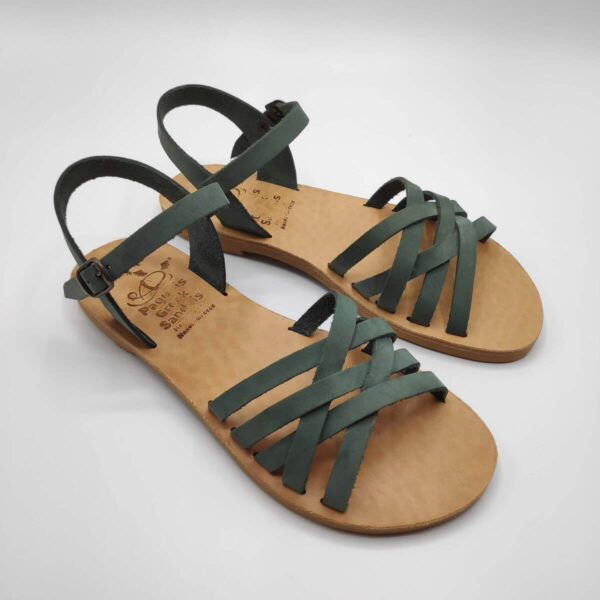 Strappy leather ankle sandal green