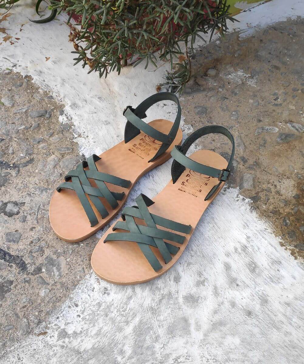 Strappy leather ankle sandal green
