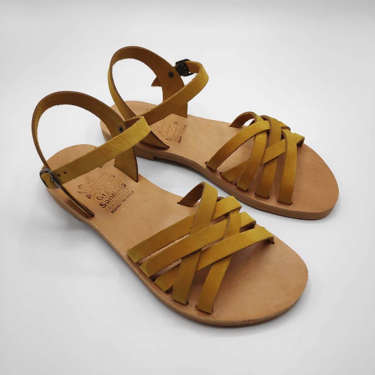 Strappy leather ankle sandal ochra
