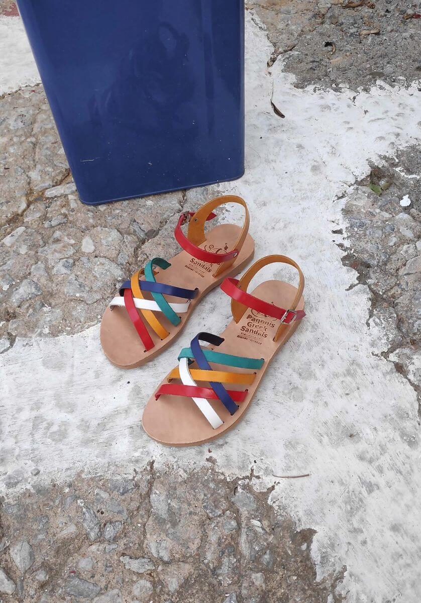 Strappy leather ankle sandal multicolor