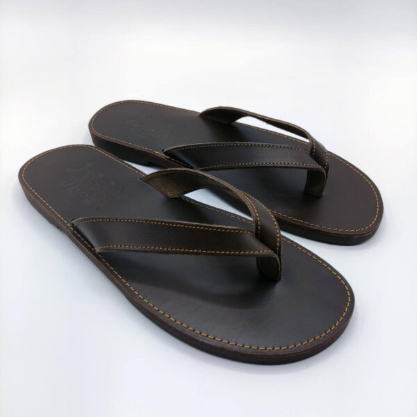 Mens Leather Flip Flops Brown Pagonis Greek Sandals