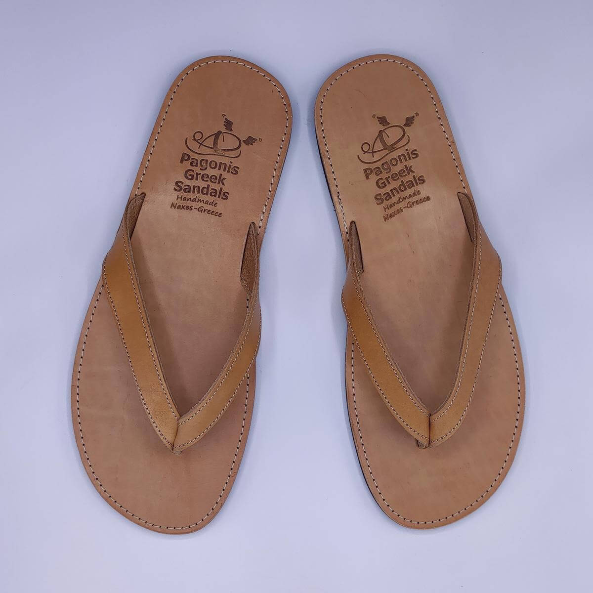 Mens Leather Flip Flops Natural Pagonis Greek Sandals