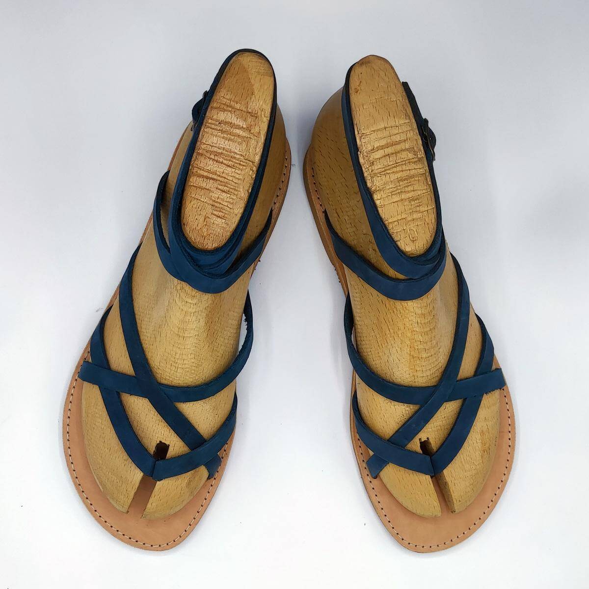 Strappy lace up leather sandal Blue
