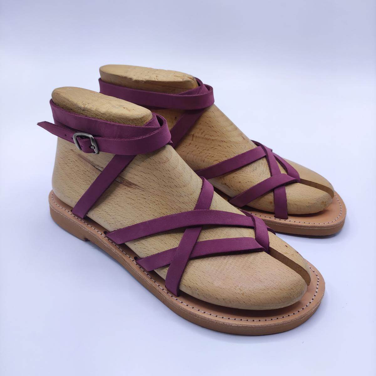 Strappy lace up leather sandal Purple