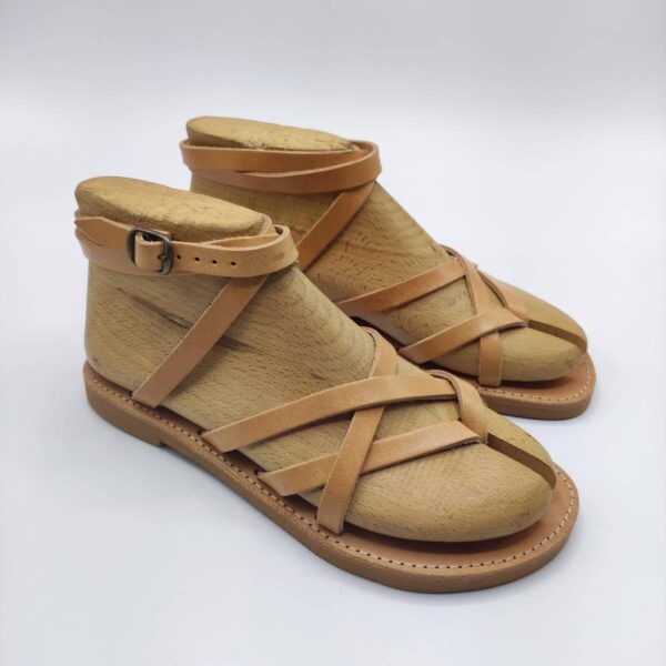 Strappy lace up leather sandal natural colour