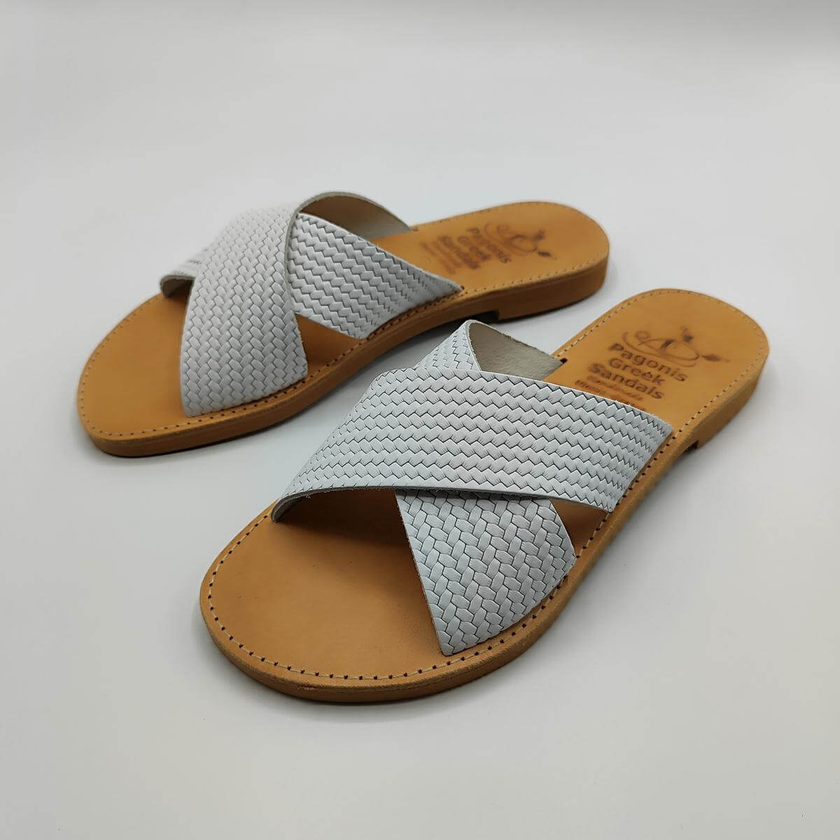 Embossed Leather Women Leather Slide White