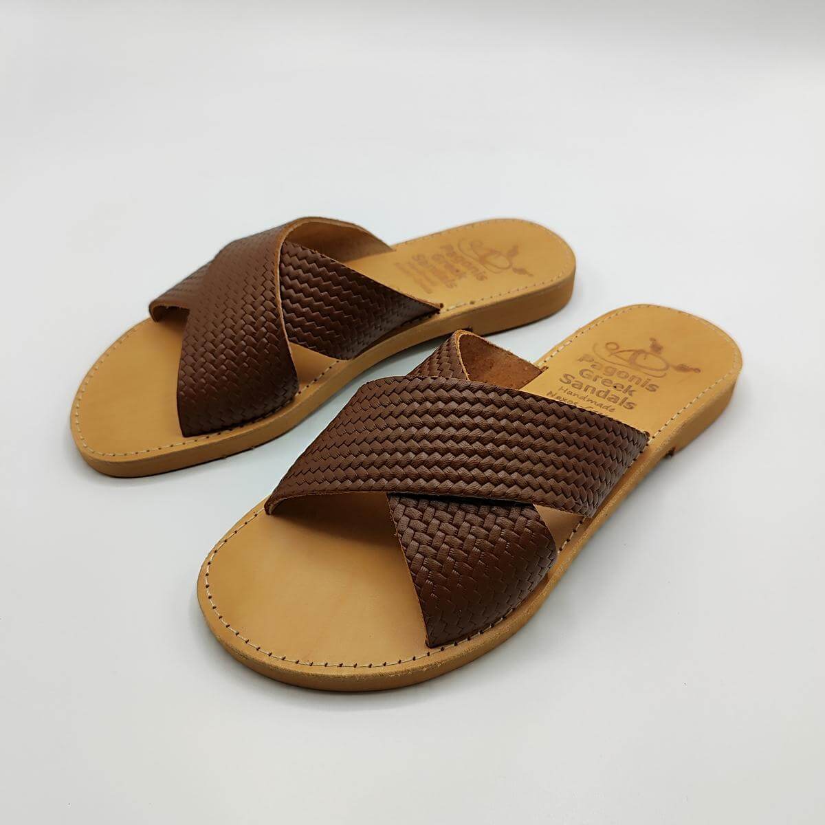 Embossed Leather Women Leather Slide Brown