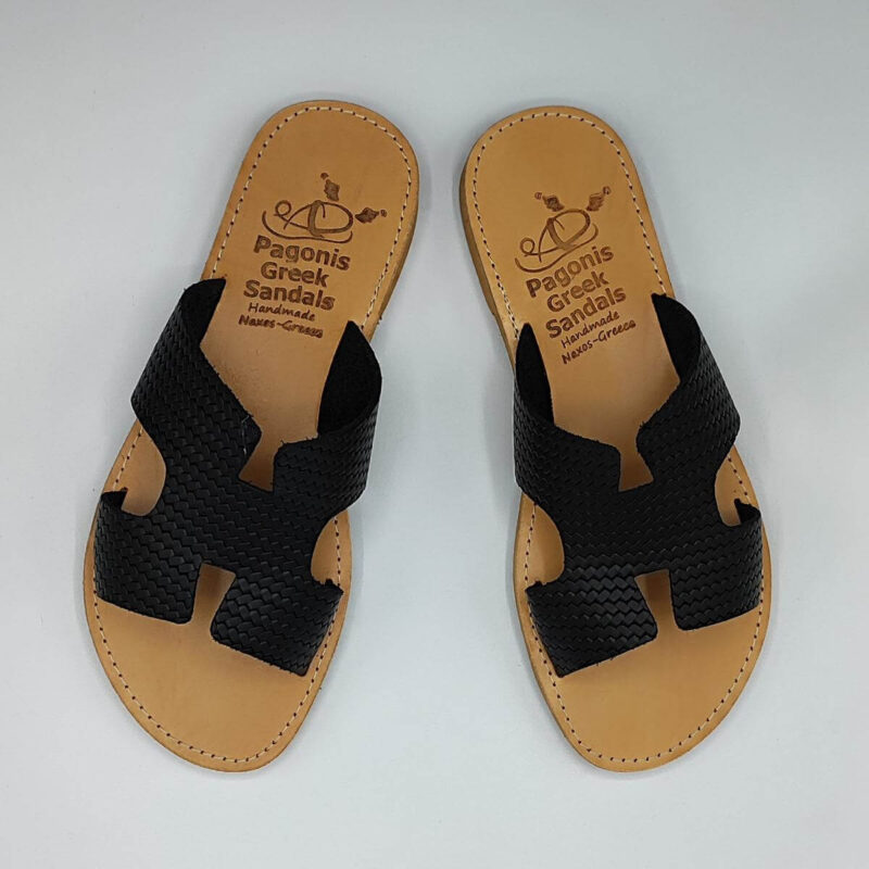 Hermes Sandals H Embossed Leather Black