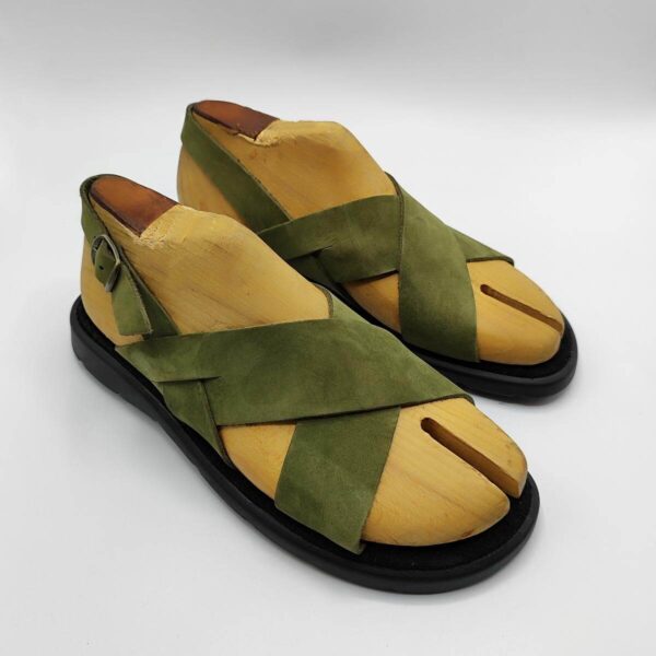 Mens Leather Thick Strap Sandal Criss Cross Green Colour