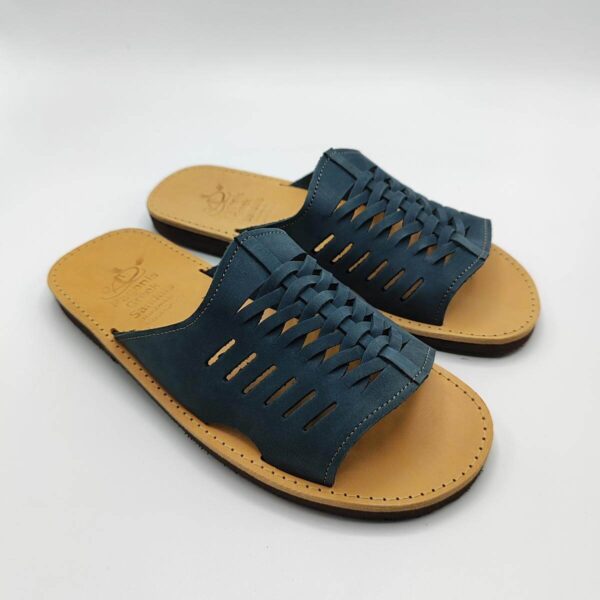 Men Handmade Leather Slippers Blue