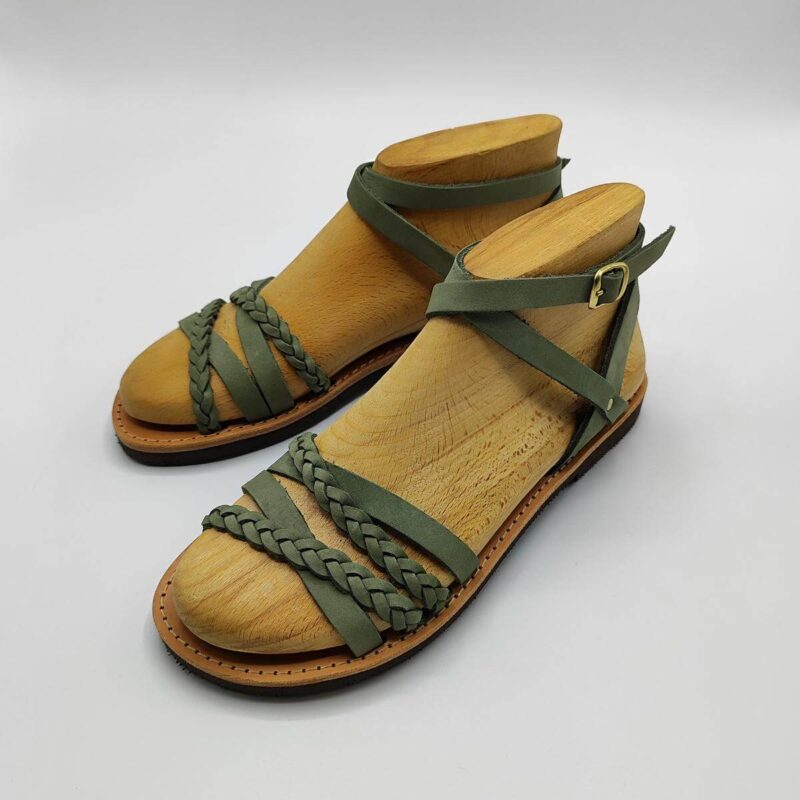 Sandal Braided Front Straps With Ankle Buckle Closed Green Color