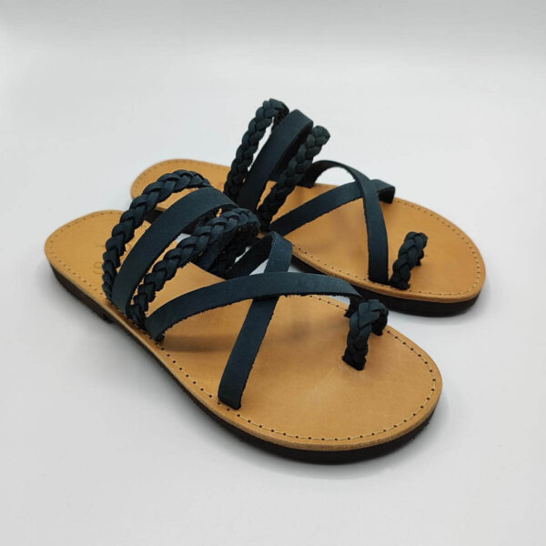 Sandals Braided Leather Flat Sandals Blue Color