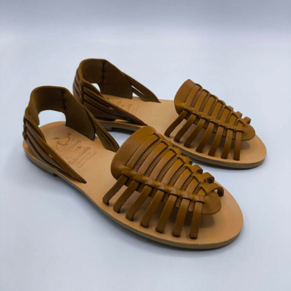 Huarache Leather Sandals Leather Flat Shoes Light Brown