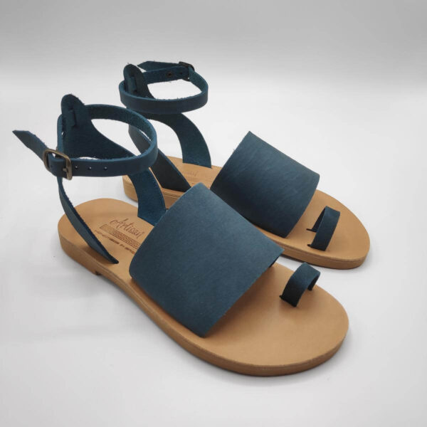 Ankle Wide strap leather sandal nubuck blue