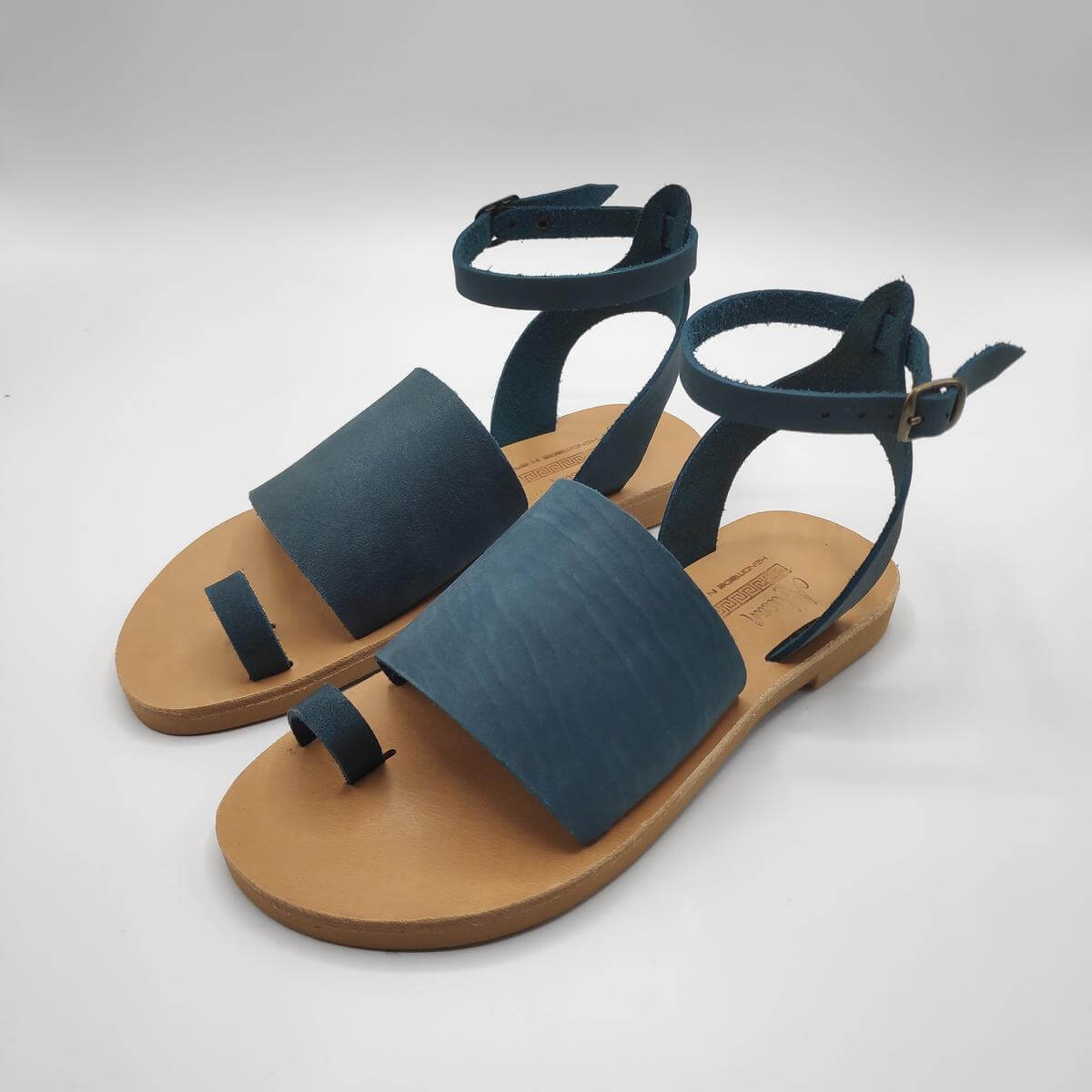 Ankle Wide strap leather sandal nubuck blue