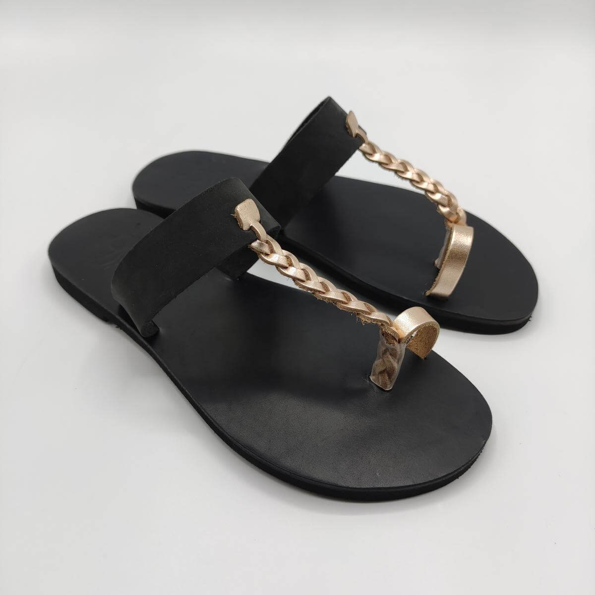 Braided Leather Sandal Brass Rose Gold