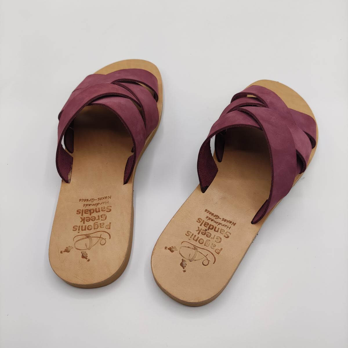 Criss Cross Woven Leather Slides Pagonis Purple Color
