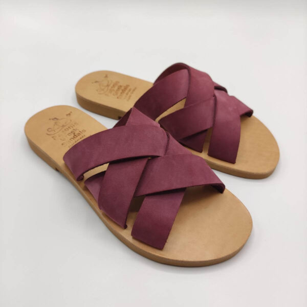 Criss Cross Woven Leather Slides Pagonis Purple Color