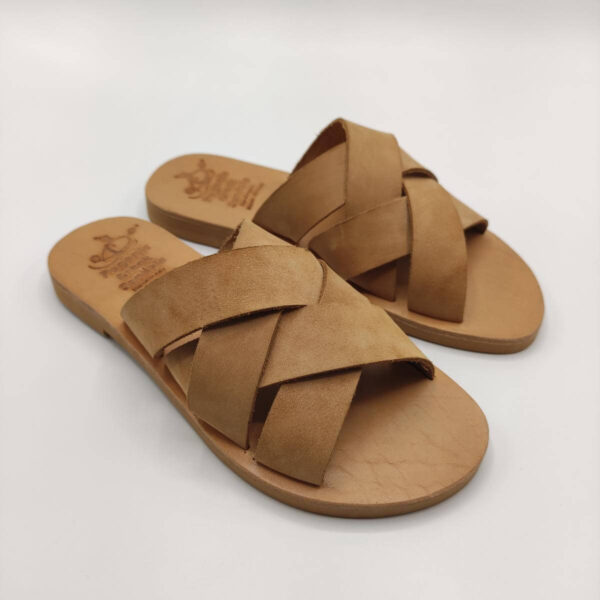 Criss Cross Woven Leather Slides Pagonis Nude Color