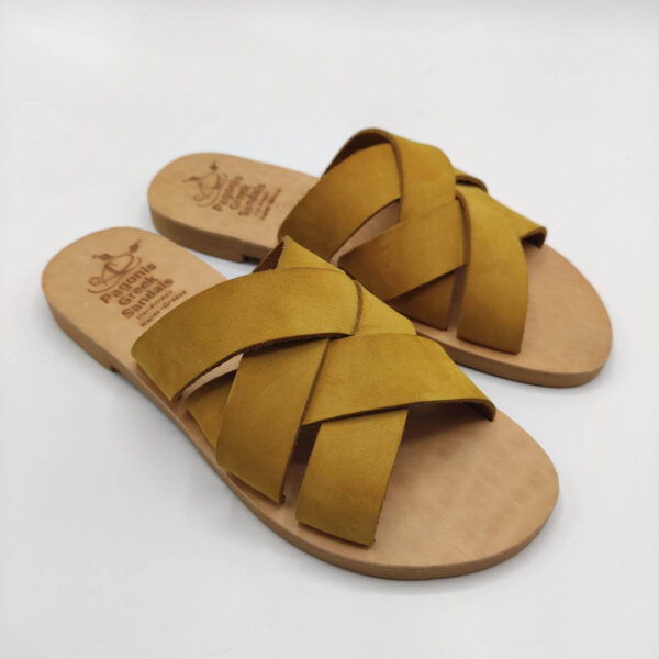 Criss Cross Woven Leather Slides Pagonis Ochra Color