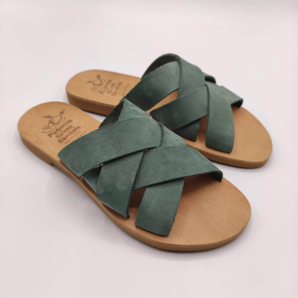 Criss Cross Woven Leather Slides Pagonis Nubuck Green