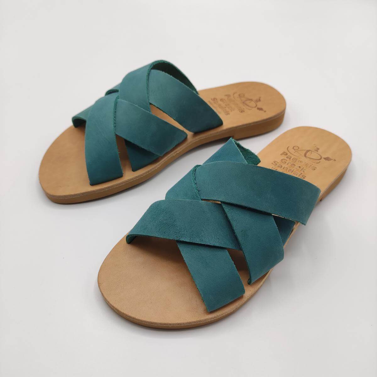 Criss Cross Woven Leather Slides Pagonis Nubuck Ciel